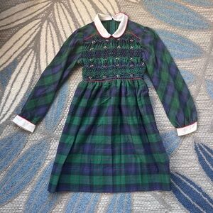 Vintage‎ Polly Flinders Hand Smocked Tartan Plaid Collared Girls Dress Size 7
